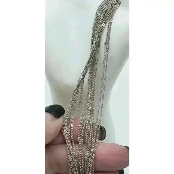 Vintage Multi Chain Tassel Fancy Silver Necklace Earrings Set Long 1970s Dangle - Picture 8 of 10